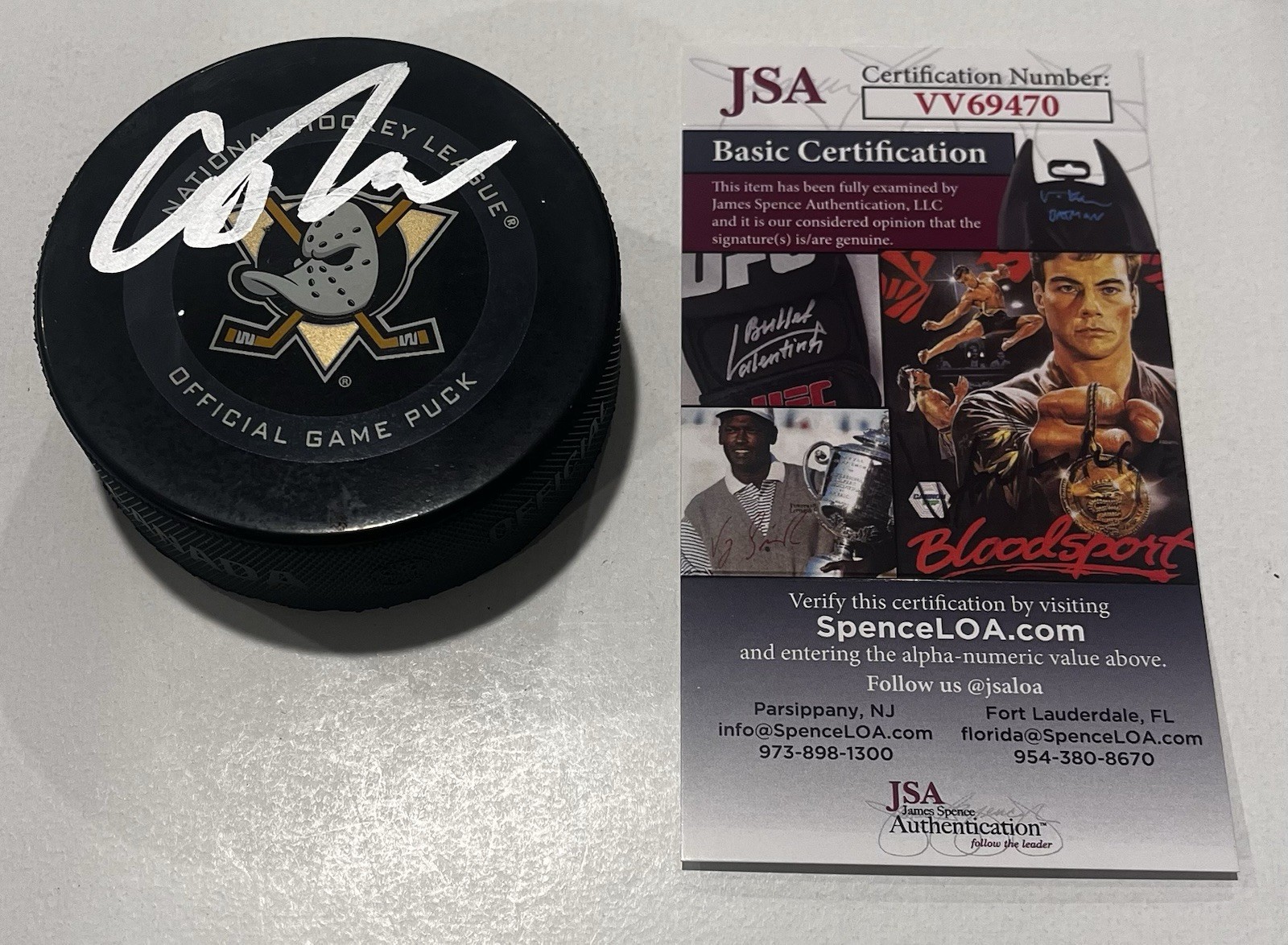 CUTTER GAUTHIER SIGNED ANAHEIM DUCKS OFFICIAL GAME HOCKEY PUCK W/ CASE JSA COA