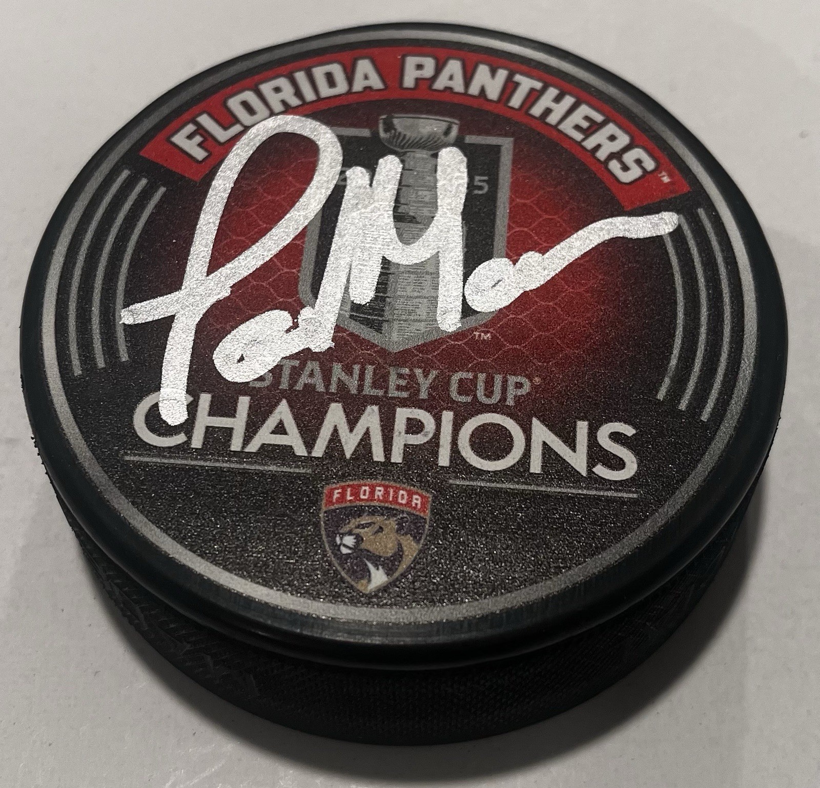 PAUL MAURICE SIGNED FLORIDA PANTHERS 2025 STANLEY CUP HOCKEY PUCK W/ CASE COA