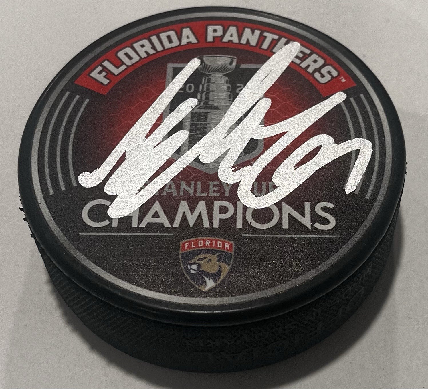 MYLES FEE SIGNED FLORIDA PANTHERS 2025 STANLEY CUP HOCKEY PUCK W/ CASE COA