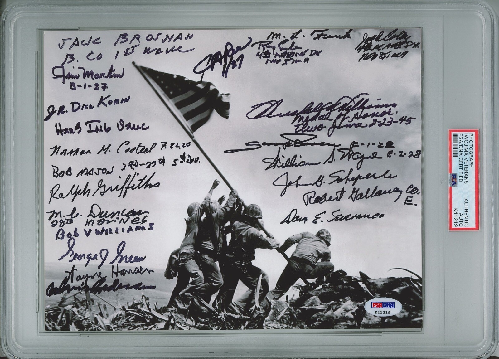 IWO JIMA VETERANS SIGNED 8X10 PSA DNA K41219 X22 WWII w/ WILLIAMS SEVERANCE