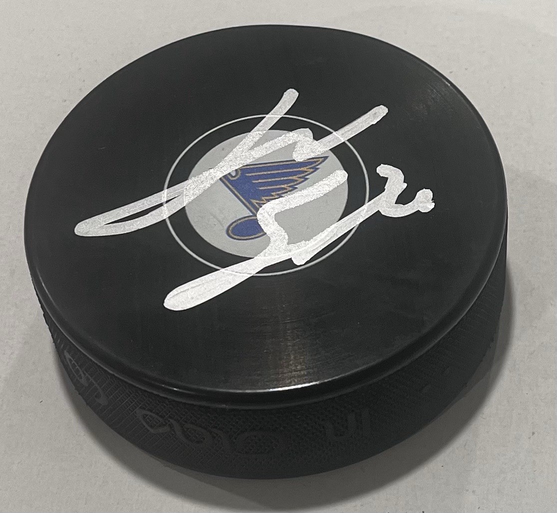 JIMMY SNUGGERUD SIGNED ST LOUIS BLUES HOCKEY PUCK W/ CASE COA