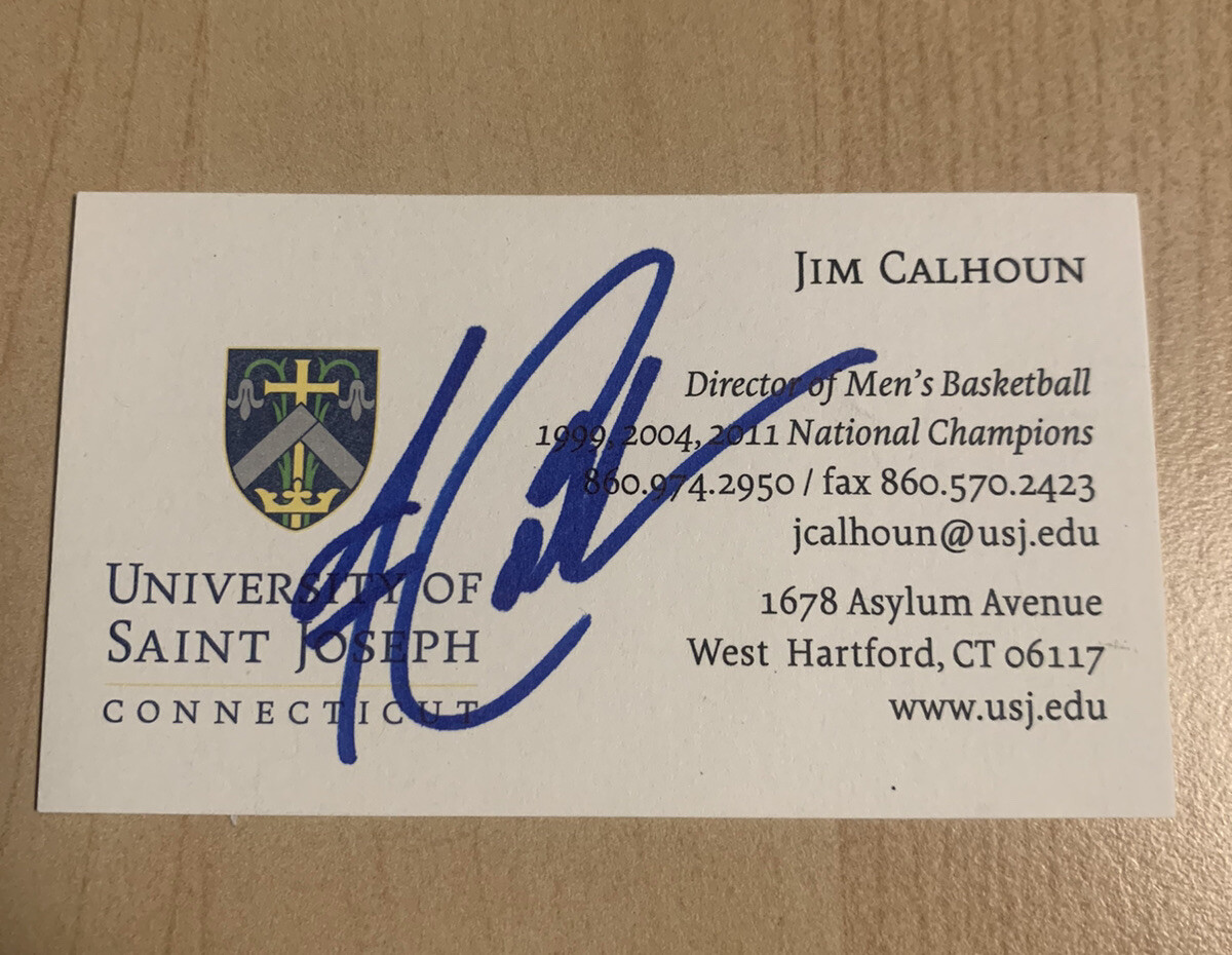 JIM CALHOUN SIGNED BUSINESS CARD AUTOGRAPHED FORMER UCONN BASKETBALL COACH COA