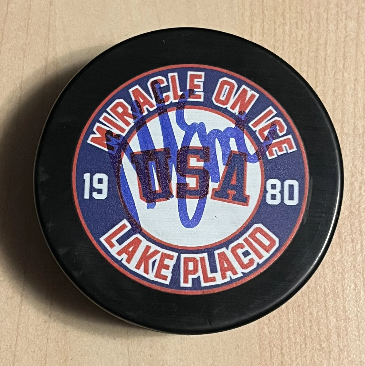 MIKE ERUZIONE SIGNED PUCK USA OLYMPICS HOCKEY AUTOGRAPHED MIRACLE ON ICE COA