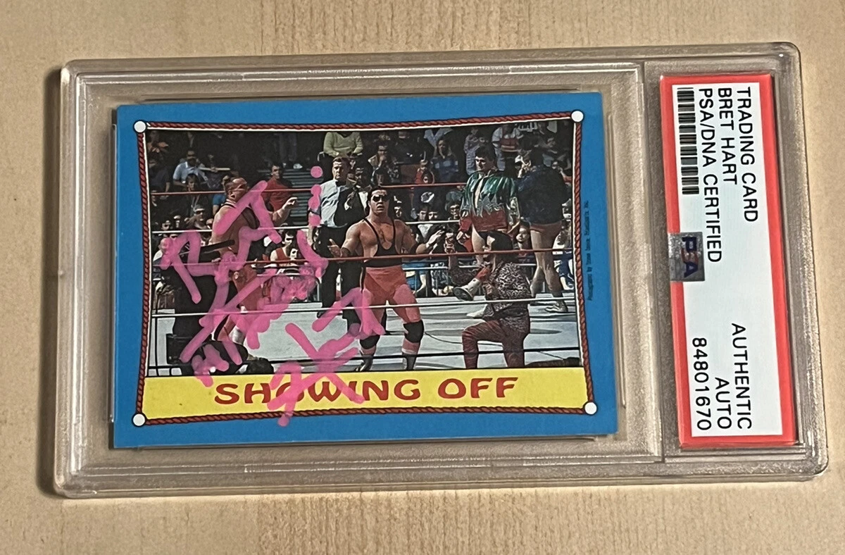 Vintage 1987 Bret Hitman Hart Autographed WWF Topps Rookie Card #63 PSA Grade