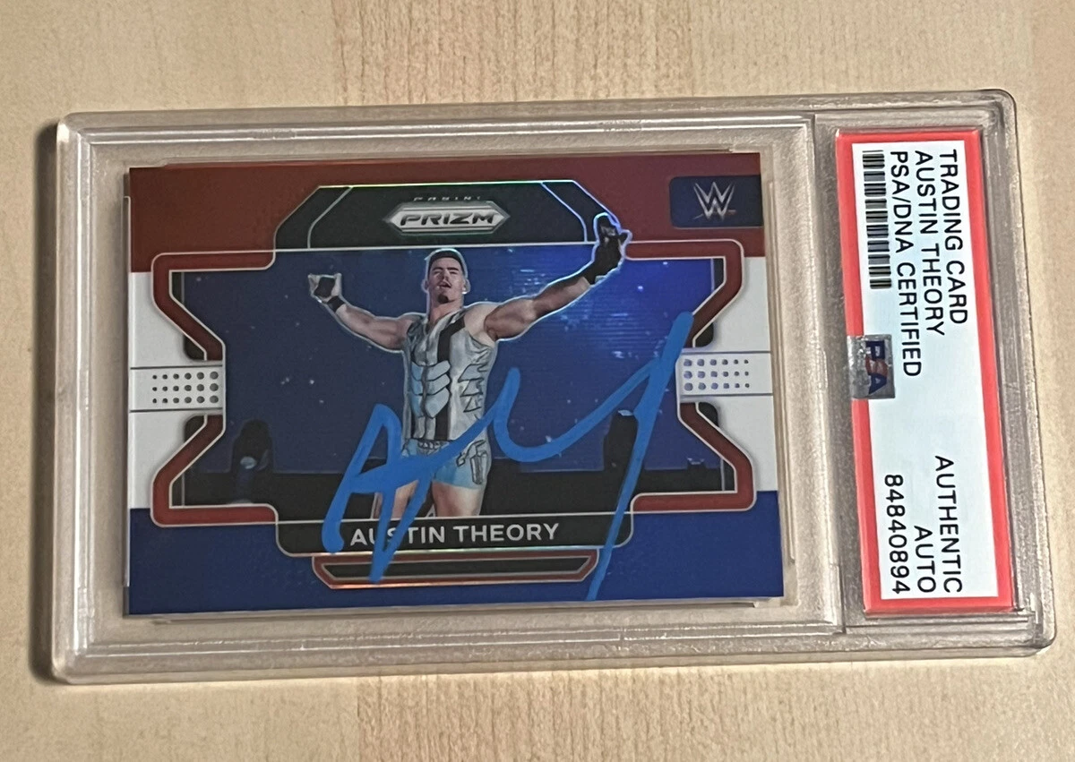 AUSTIN THEORY SIGNED AUTO RC 2022 WWE PANNINI PRIZM RED WHITE BLUE #87 PSA/DNA