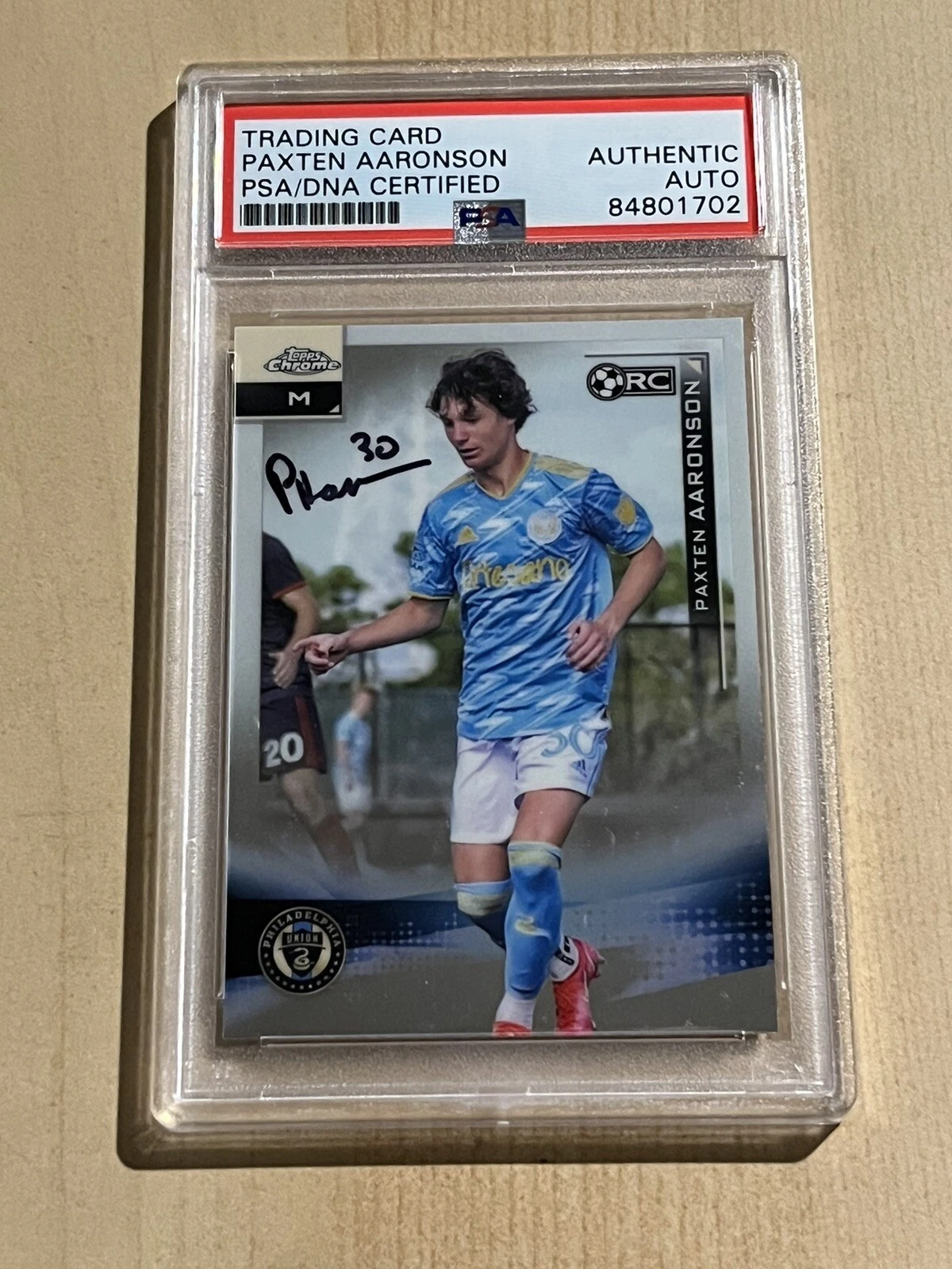 2021 Topps Chrome MLS Paxten Aaronson SIGNED AUTO RC Union USMNT Frankfurt PSA