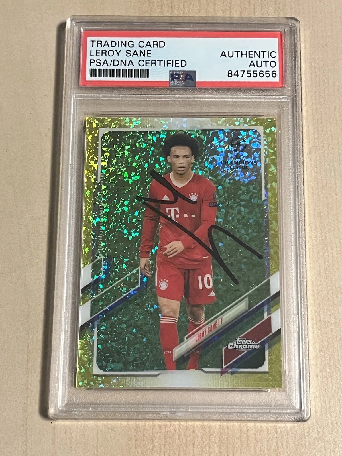 2020-21 Topps Chrome UEFA Yellow Diamond Ref #62 Leroy Sane SIGNED AUTO /299 PSA