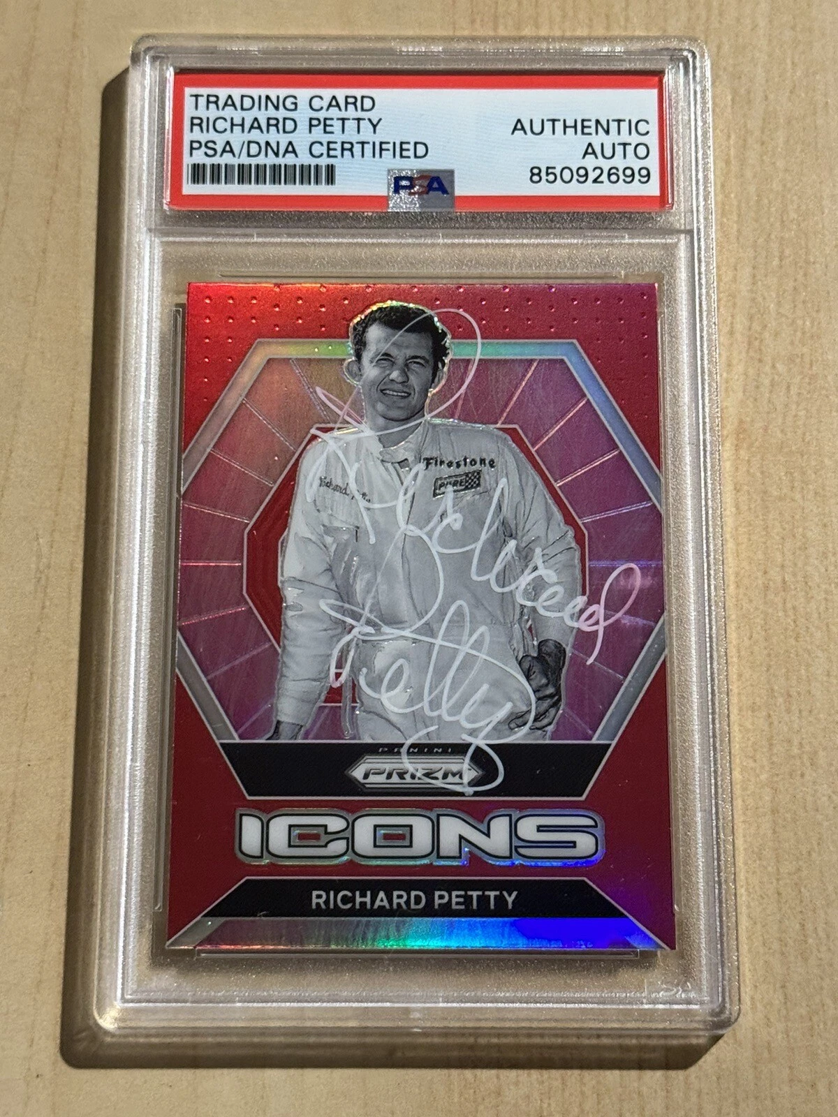 2022 Panini Prizm NASCAR Racing Richard Petty Signed Auto Icons Red Prizm PSA