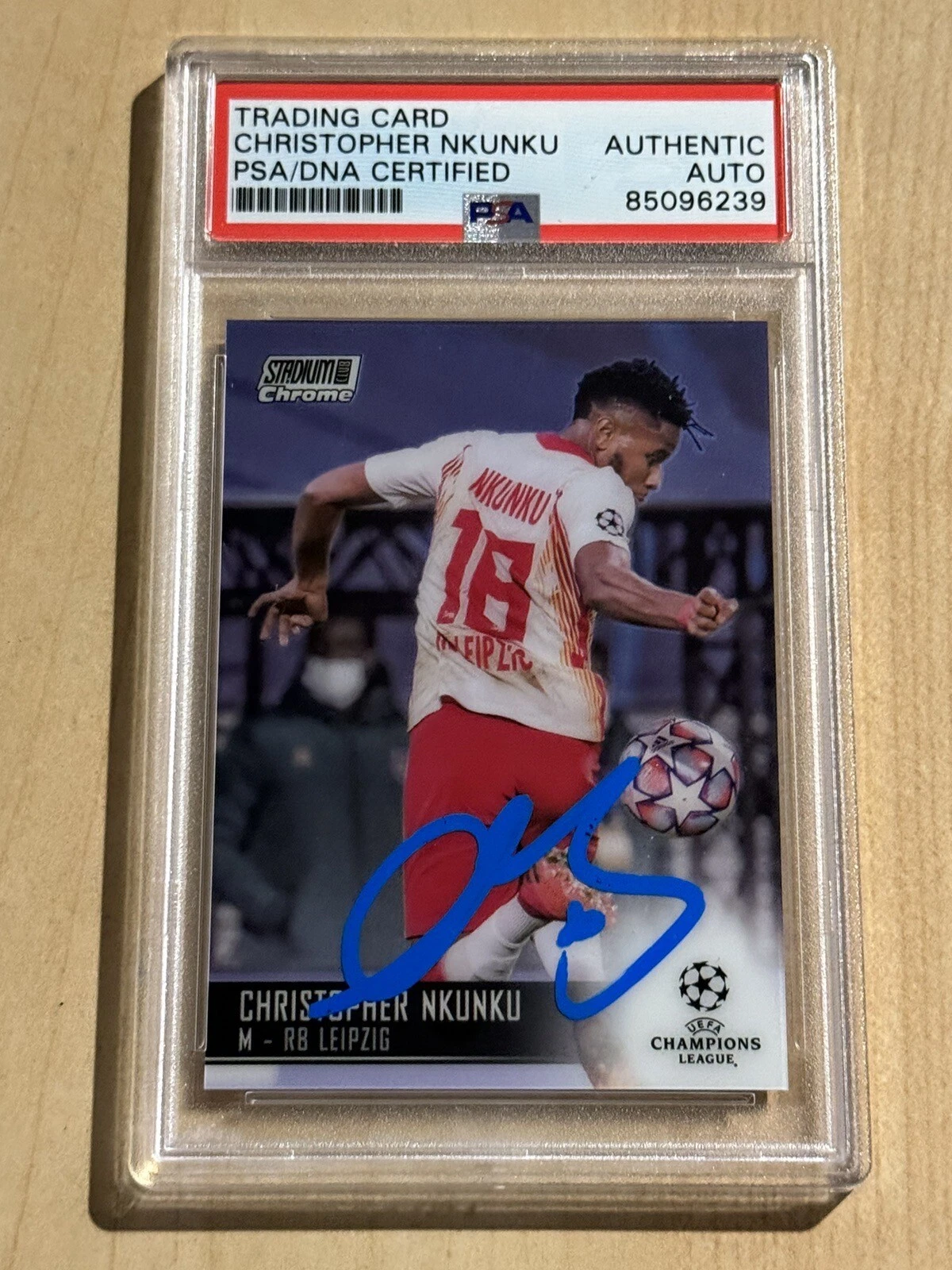 Christopher Nkunku Signed Auto 2020-21 Stadium Club Chrome UEFA Base RC #65 PSA