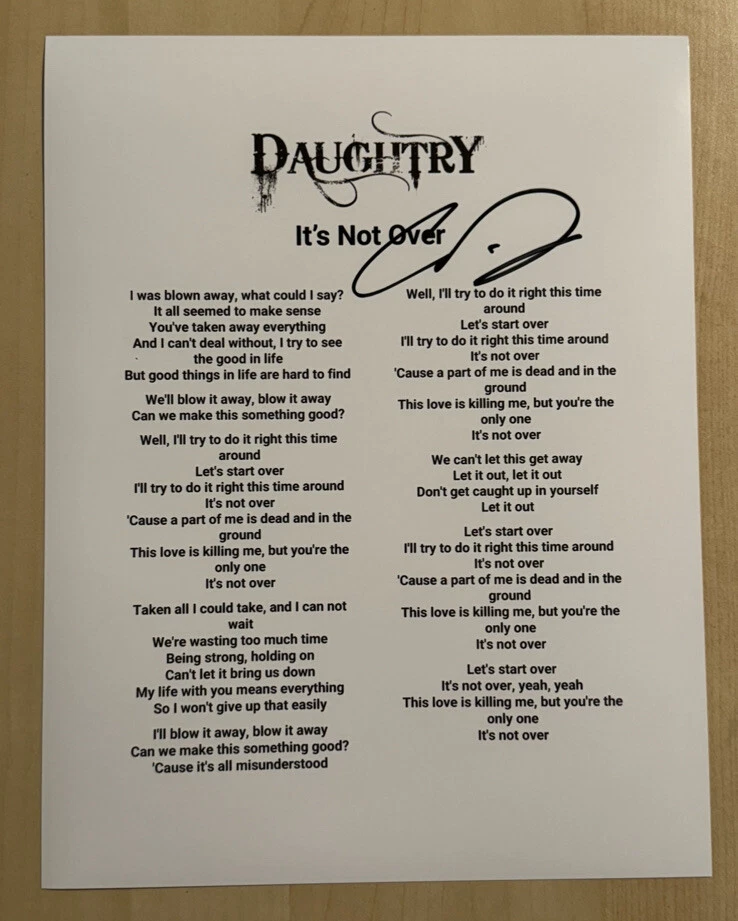 CHRIS DAUGHTRY HAND SIGNED LYRIC SHEET AUTOGRAPHED DAUGHTRY BAND SINGER COA