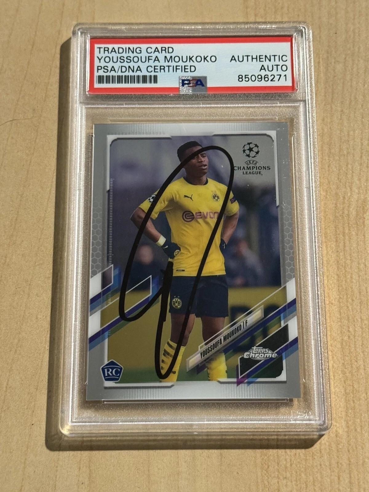 2020-21 Topps Chrome UCL Base #55 Youssoufa Moukoko ROOKIE RC SIGNED AUTO PSA
