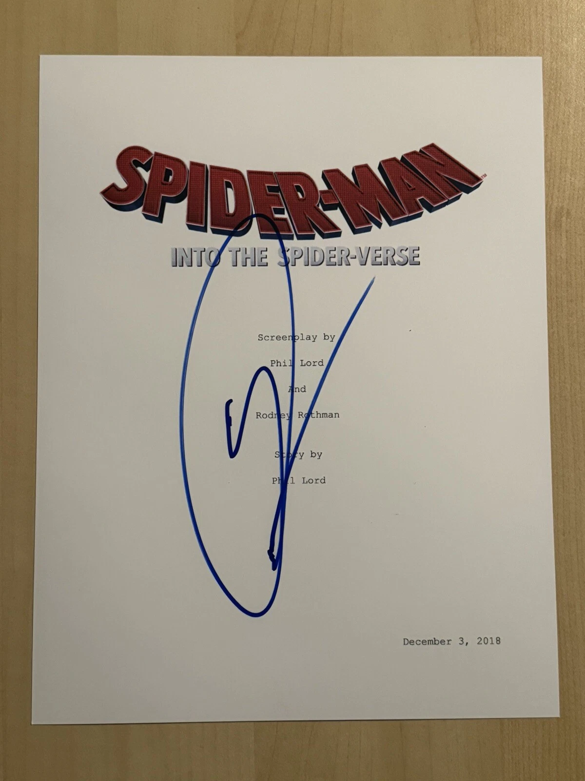 SHAMIEK MOORE SIGNED SCRIPT COVER AUTOGRAPH SPIDER-MAN INTO THE SPIDER VERSE COA