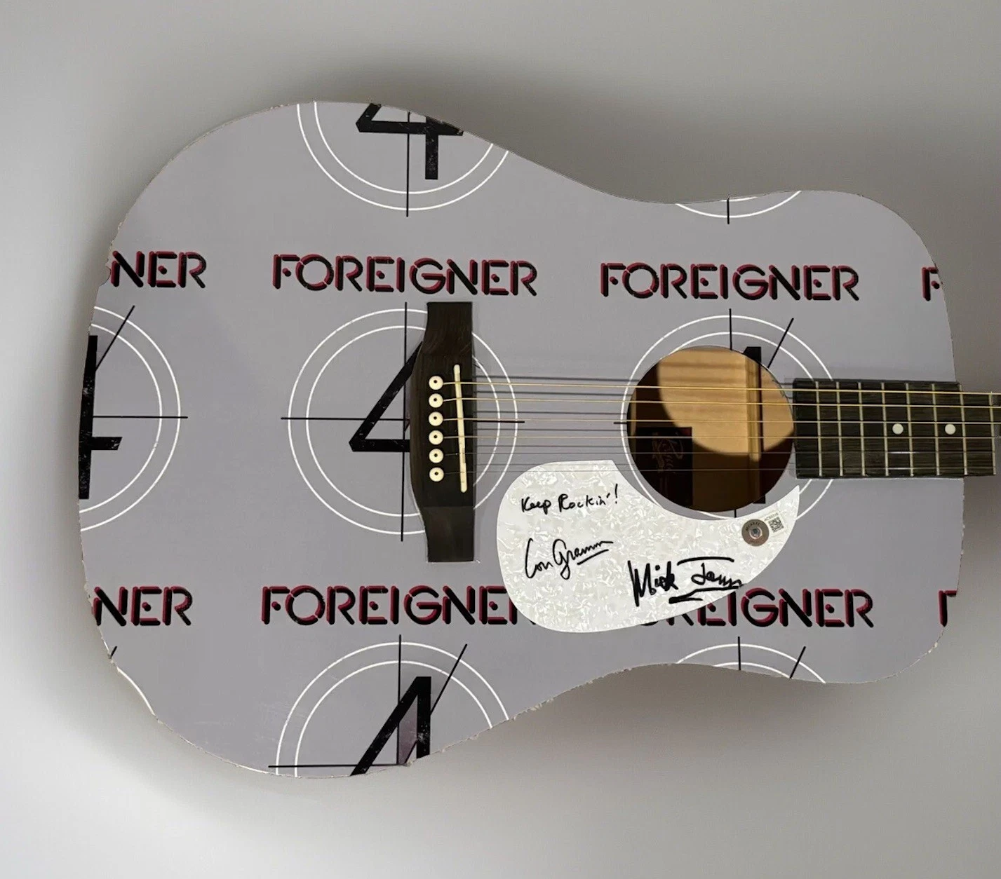 LOU GRAMM & MICK JONES SIGNED CUSTOM GUITAR FOREIGNER BAND AUTOGRAPHED BAS COA