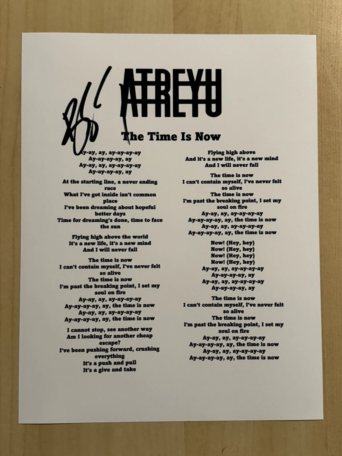 BRANDON SALLER SIGNED LYRIC SHEET AUTOGRAPHED ATREYU BAND LEAD SINGER RARE COA
