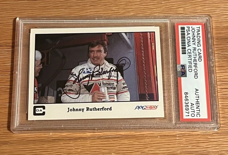Johnny Rutherford #16 Signed Autograph Auto 1987 A&S Indy Racing Card PSA Slab