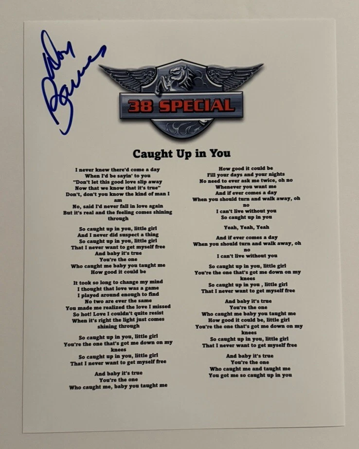 DON BARNES SIGNED LYRIC SHEET AUTOGRAPHED 38 SPECIAL BAND LEAD SINGER RARE COA