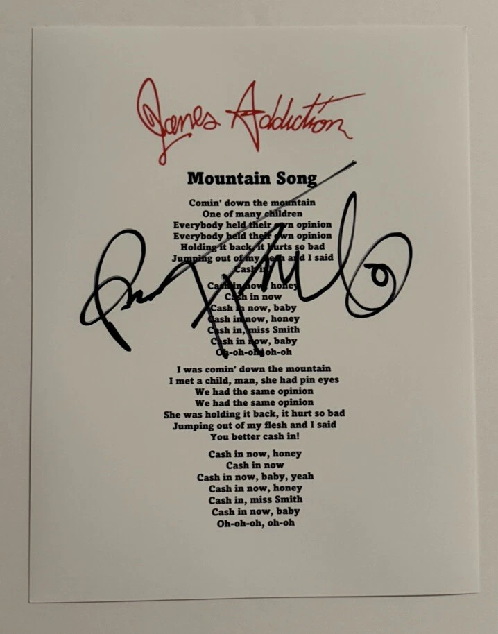 PERRY FARRELL SIGNED LYRIC SHEET AUTOGRAPHED JANES ADDICTION SINGER RARE COA