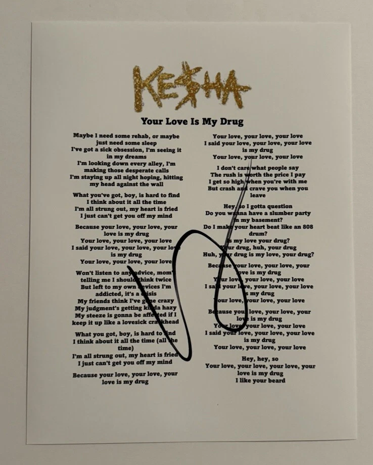 KESHA SIGNED DIE YOUNG LYRIC SHEET AUTOGRAPHED LEGENDARY POP SINGER RARE COA