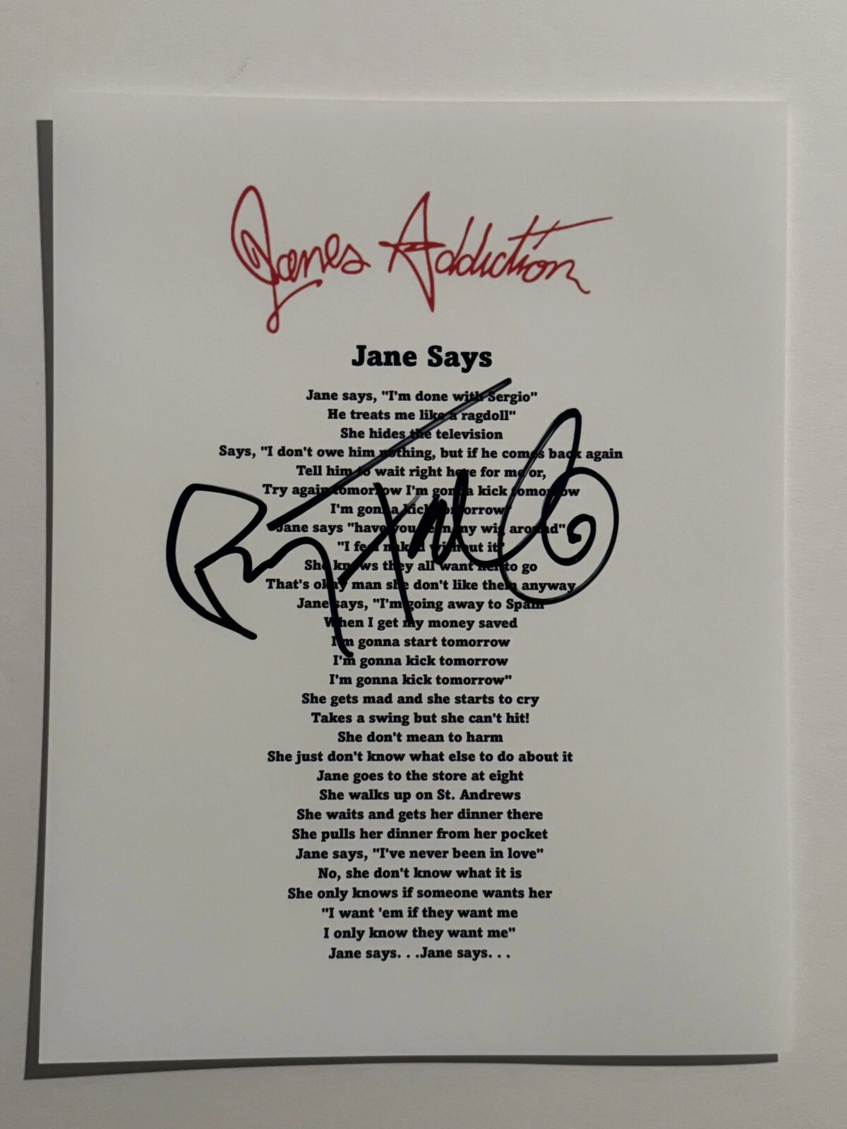 PERRY FARRELL SIGNED LYRIC SHEET AUTOGRAPHED JANES ADDICTION SINGER RARE COA