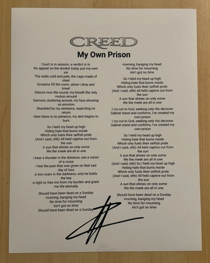 SCOTT STAPP SIGNED LYRIC SHEET AUTOGRAPHED CREED BAND LEAD SINGER RARE COA