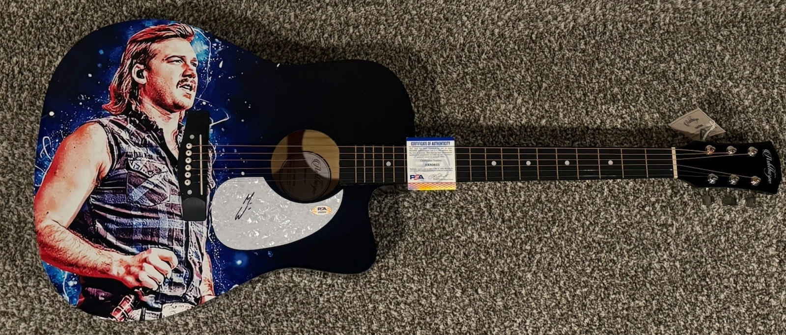 MORGAN WALLEN HAND SIGNED CUSTOM GUITAR COUNTRY MUSIC STAR AUTOGRAPHED PSA COA