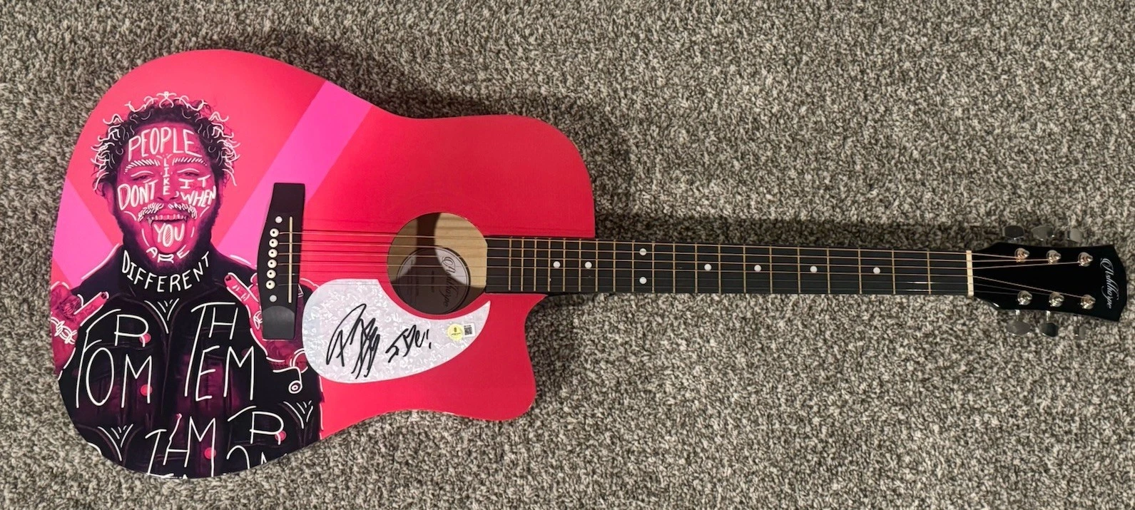 POST MALONE HAND SIGNED CUSTOM ACOUSTIC GUITAR MUSIC STAR AUTOGRAPHED BAS COA