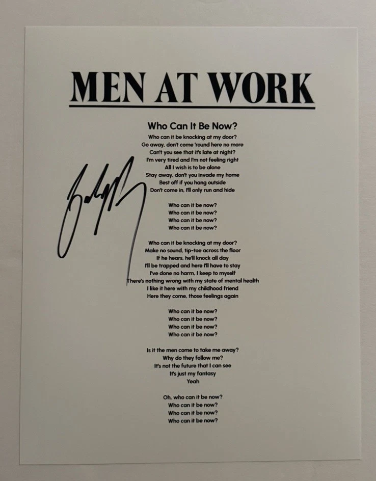 COLIN HAY SIGNED LYRIC SHEET AUTOGRAPHED MEN AT WORK BAND LEAD SINGER COA