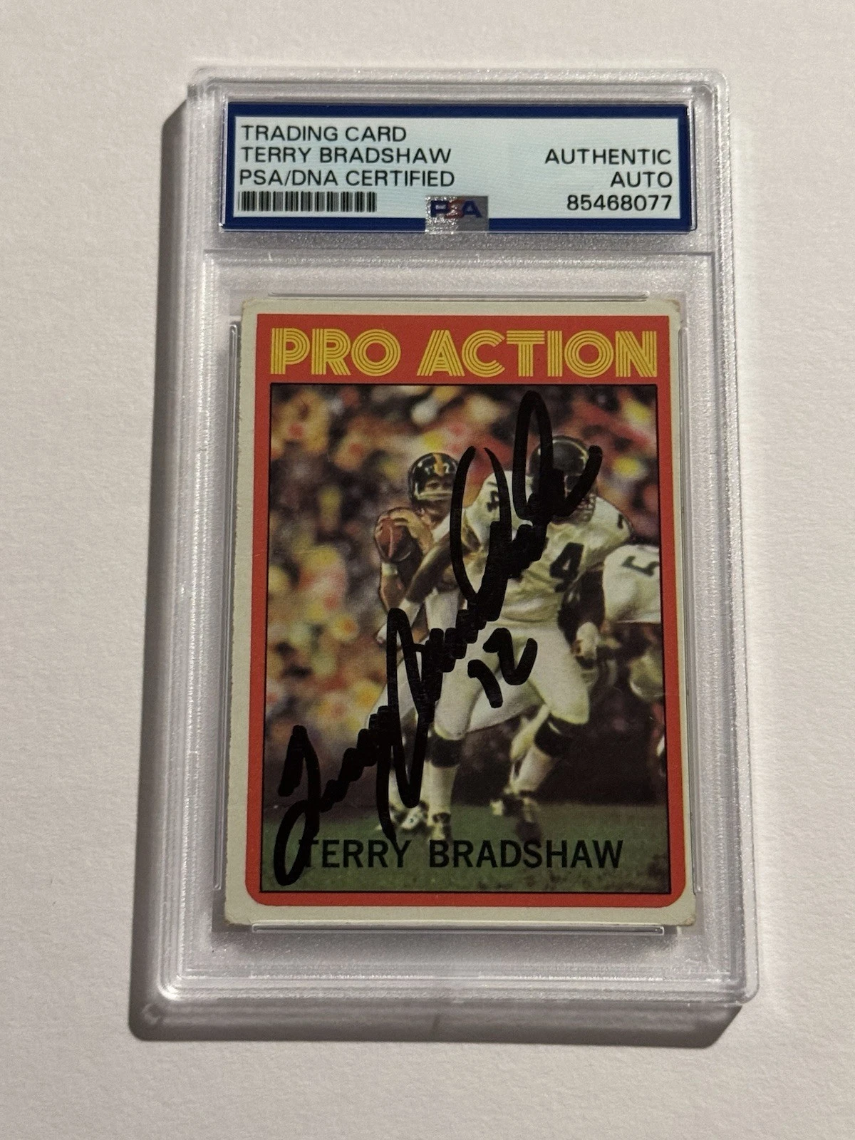 1972 Topps In Action Terry Bradshaw SIGNED AUTO Steelers #120 2nd Year PSA