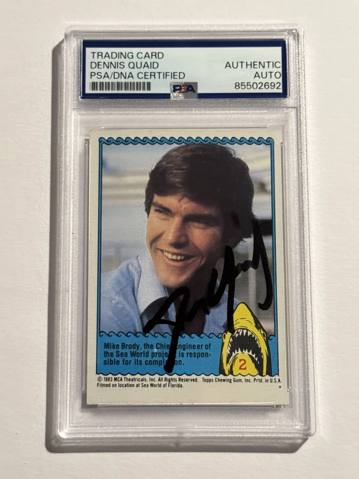 DENNIS QUIAD SIGNED AUTO Jaws 3-D The Movie 1983 Topps #30 Mike Brody PSA
