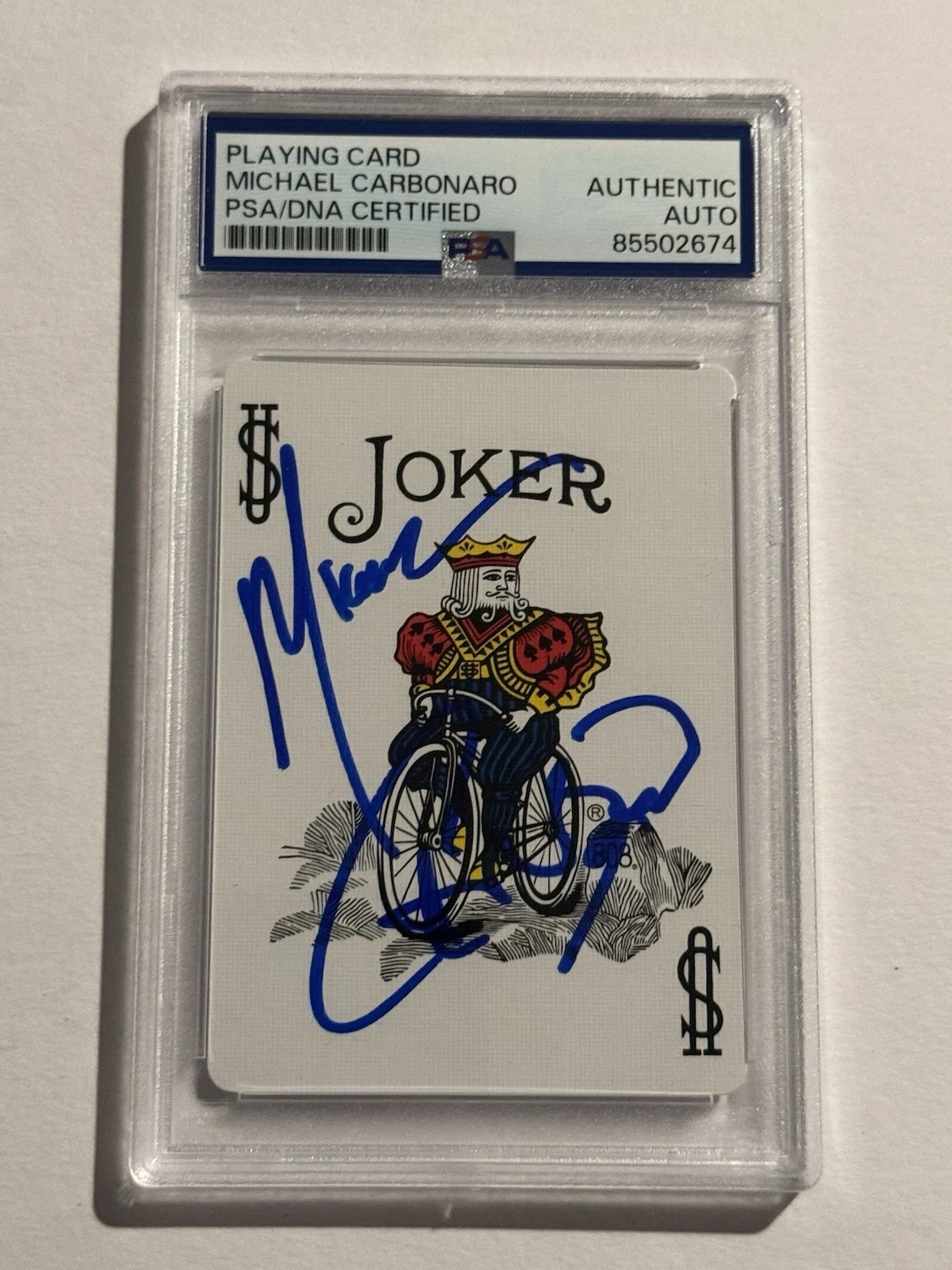 MICHAEL CARBONARO SIGNED MAGICIAN JOKER PLAYING CARD PSA SLAB