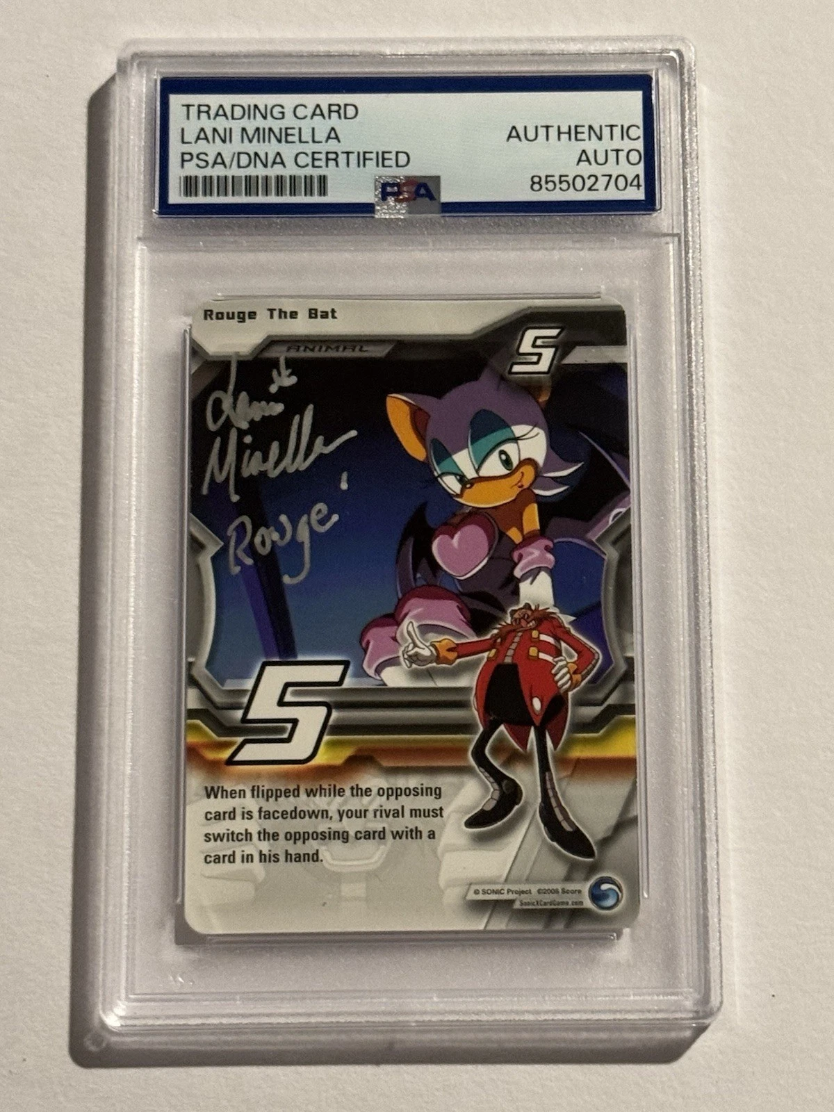 LANI MINELLA SIGNED AUTO 2005-06 SONIC X TRADING CARD GAME ROUGE THE BAT 5 PSA COLLECTIBLE MEMORABILIA