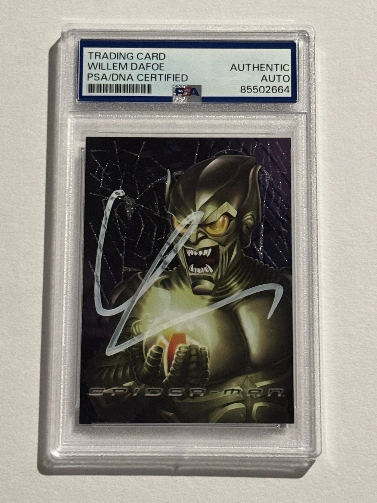 WILLEM DAFOE SIGNED AUTO 2002 TOPPS SPIDER-MAN #F5 GREEN GOBLIN WEBTECH FOIL PSA COLLECTIBLE MEMORABILIA
