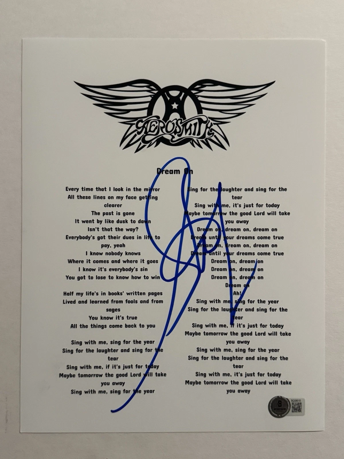 STEVEN TYLER SIGNED LYRIC SHEET AUTOGRAPHED AEROSMITH LEAD SINGER RARE BAS COA