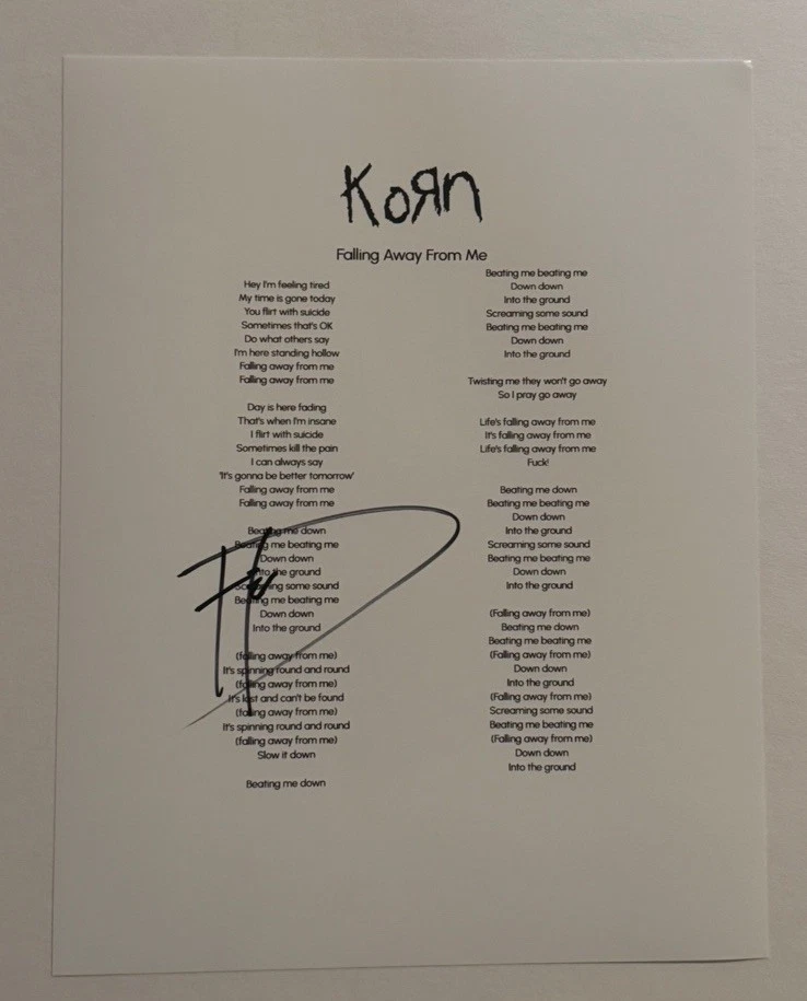 BRIAN HEAD WELCH SIGNED LYRIC SHEET AUTOGRAPHED KORN BAND GUITARIST COA