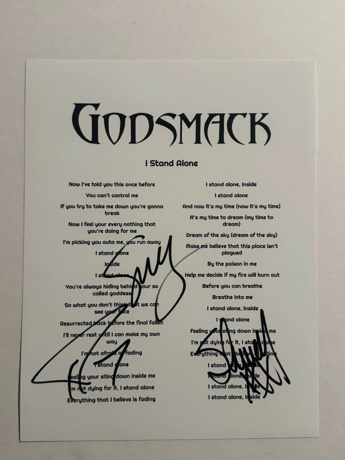 GODSMACK BAND SIGNED LYRIC SHEET AUTOGRAPHED ROCK BAND SULLY ERNA RARE COA