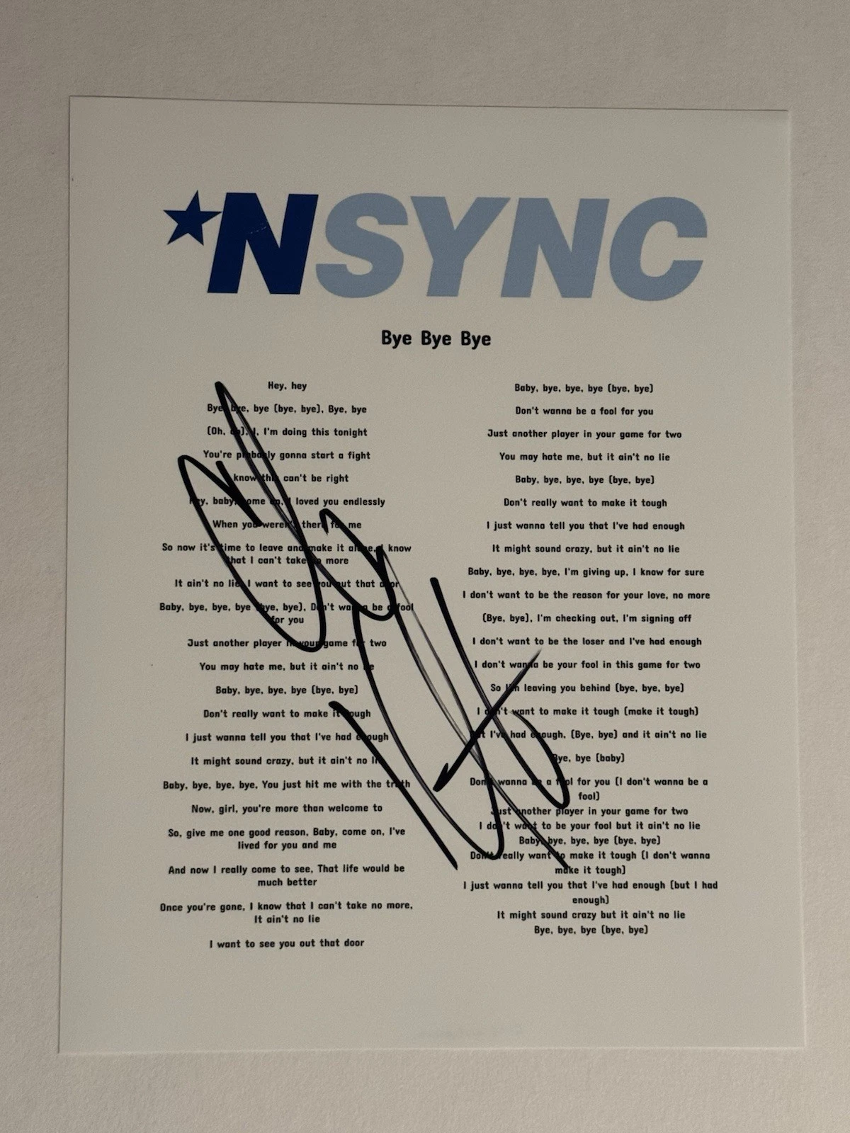 CHRIS KIRKPATRICK SIGNED LYRIC SHEET AUTOGRAPHED *NSYNC BAND SINGER COA