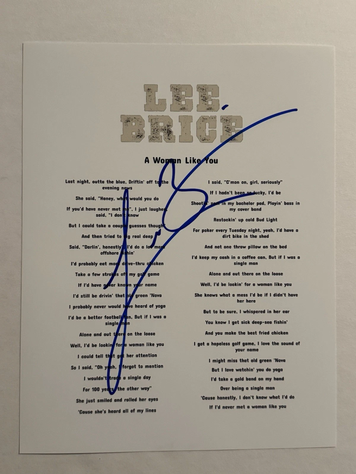 LEE BRICE SIGNED LYRIC SHEET AUTOGRAPHED COUNTRY SINGER STAR RARE COA