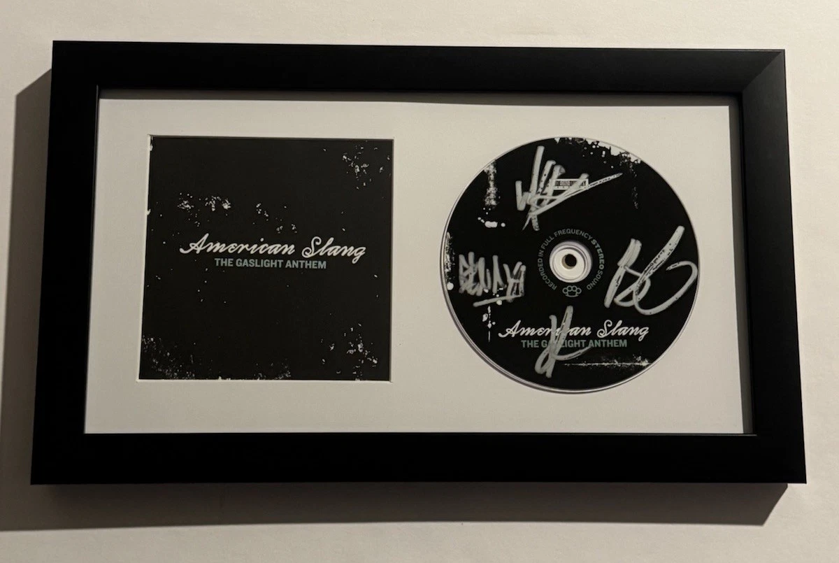 THE GASLIGHT ANTHEM FULL BAND SIGNED AMERICAN SLANG CD FRAMED BRIAN FALLON COA