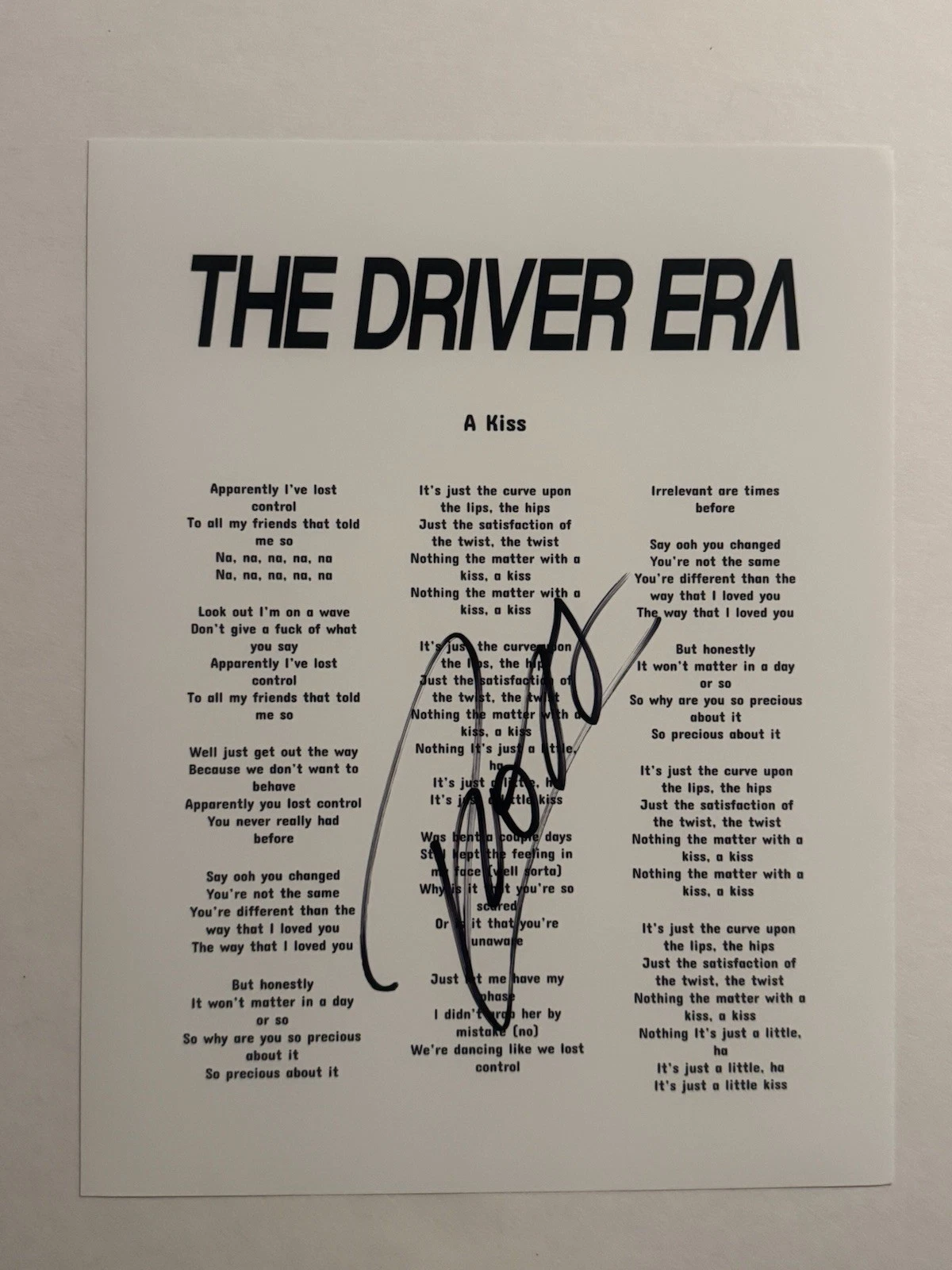 ROSS LYNCH SIGNED LYRIC SHEET AUTOGRAPHED THE DRIVER ERA BAND LEAD SINGER COA