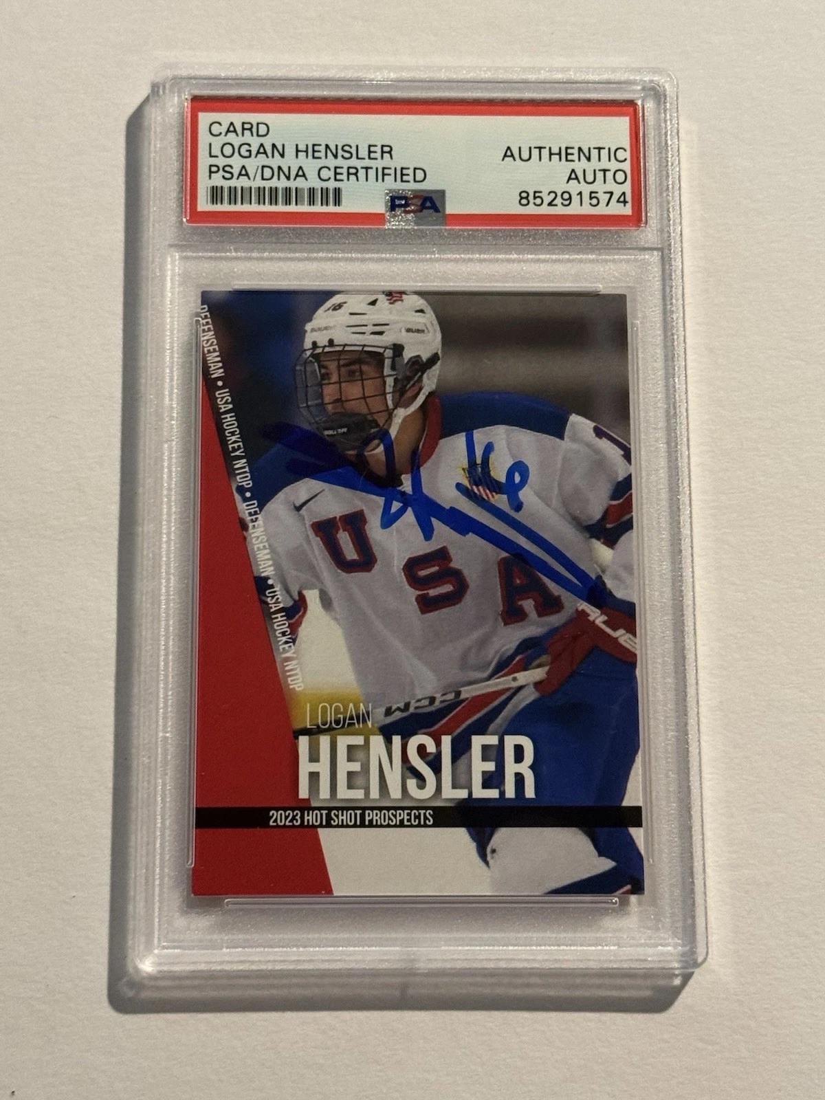 LOGAN HENSLER SIGNED HOCKEY NHL PROSPECT ROOKIE RC CARD AUTO 1st ROUND PICK PSA