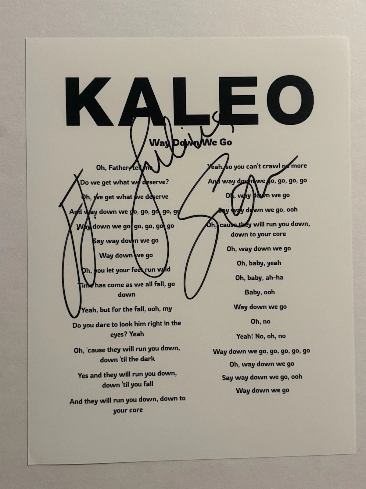 JJ JULIUS SON KALEO BAND LEAD SINGER SIGNED LYRIC SHEET AUTOGRAPHED RARE COA