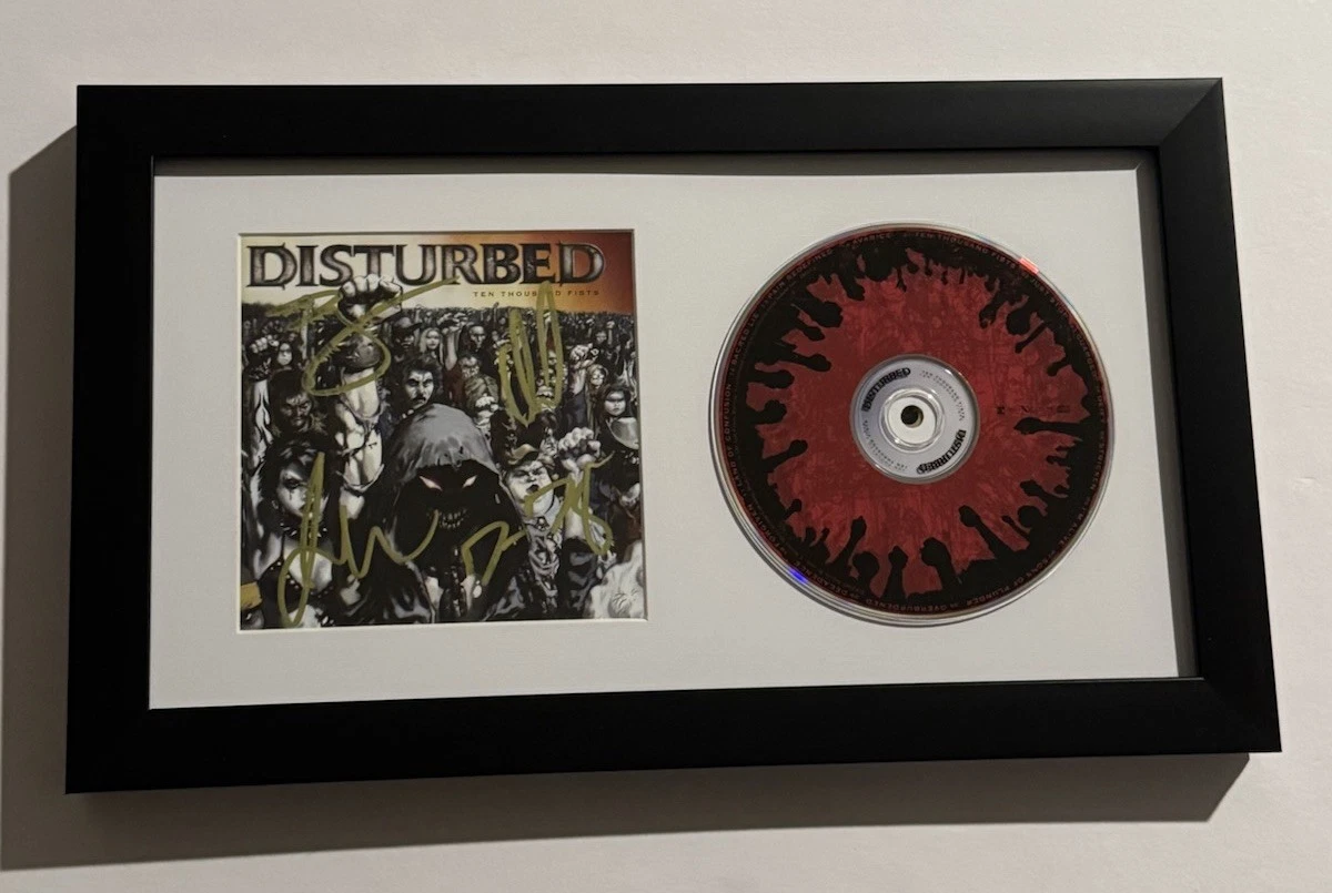 DISTURBED FULL BAND SIGNED TEN THOUSAND FISTS CD FRAMED ROCK DAVID DRAIMAN COA