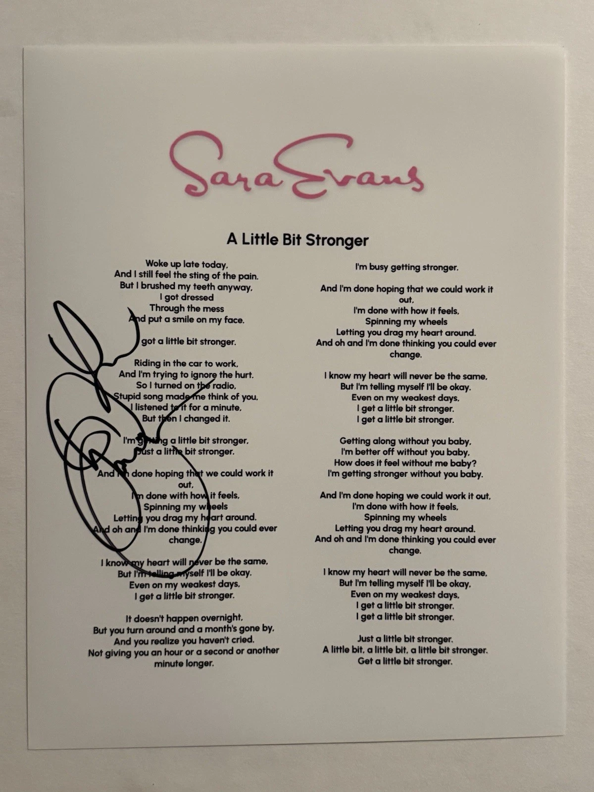 SARA EVANS SIGNED LYRIC SHEET AUTOGRAPHED HOT COUNTRY SINGER STAR RARE COA