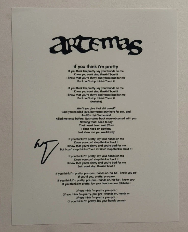 ARTEMAS SIGNED LYRIC SHEET AUTOGRAPHED SINGER ARTEMAS DIAMANDIS RARE COA