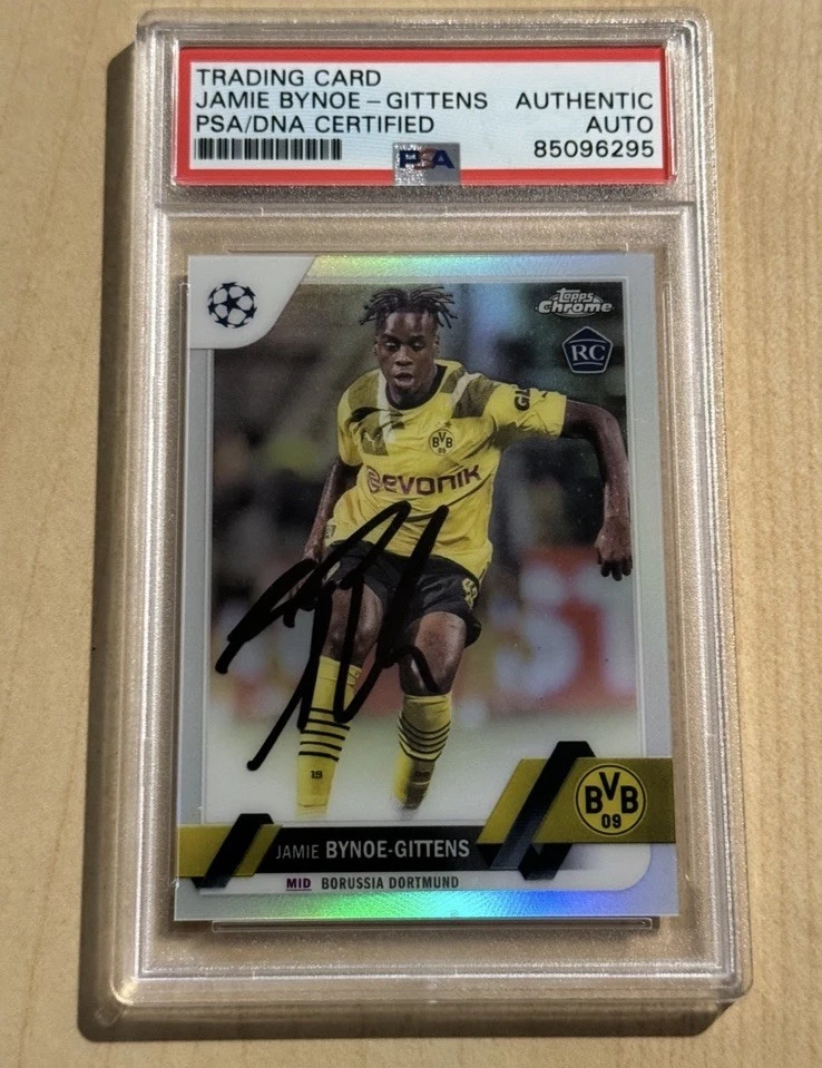 Jamie Bynoe-Gittens SIGNED AUTO RC 2022 Topps Chrome #4 UEFA Refractor PSA