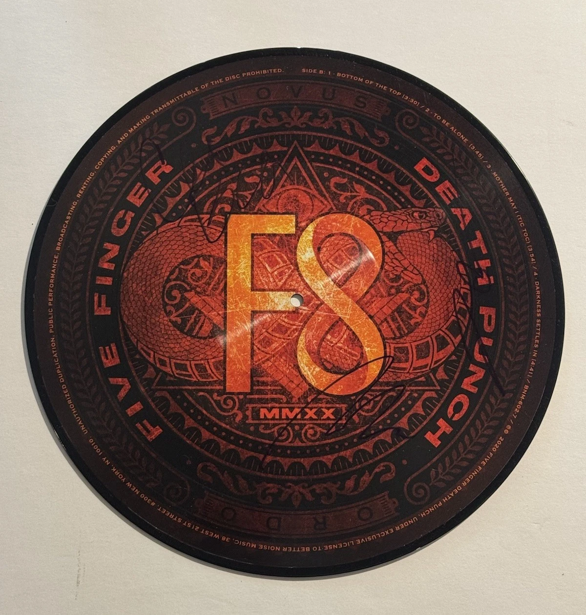 FIVE FINGER DEATH PUNCH BAND SIGNED F8 ALBUM LP DISC ZOLTAN AUTOGRAPHED COA