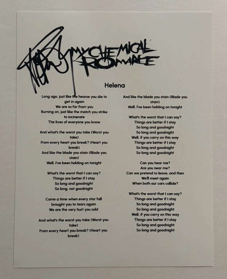 FRANK IERO SIGNED LYRIC SHEET AUTOGRAPHED MY CHEMICAL ROMANCE MCR BAND RARE COA