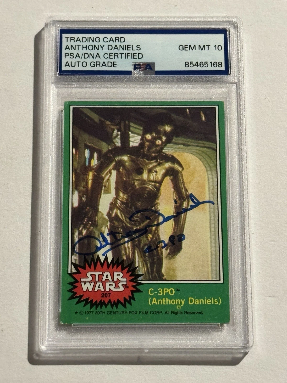 ANTHONY DANIELS 1977 TOPPS Star Wars Signed Auto C3-P0 Card #256 GEM MINT 10 PSA