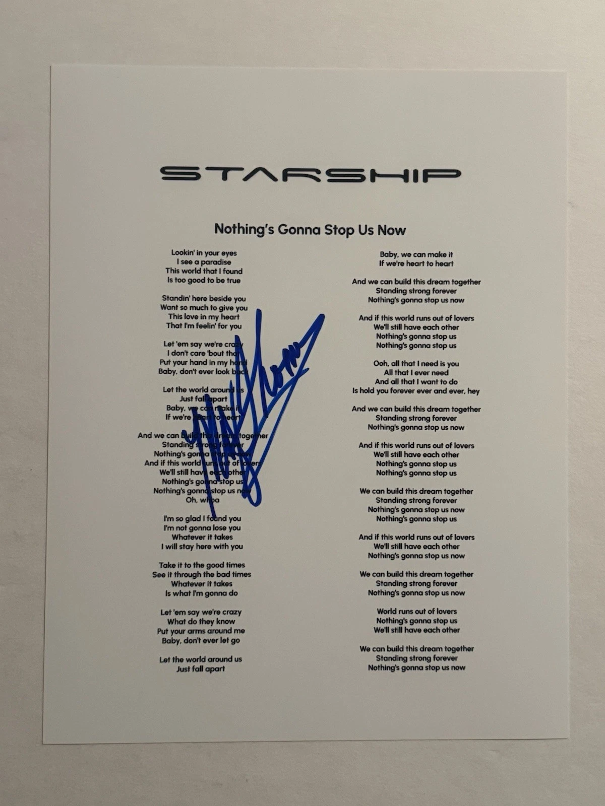 MICKEY THOMAS SIGNED LYRIC SHEET AUTOGRAPHED JEFFERSON STARSHIP RARE COA