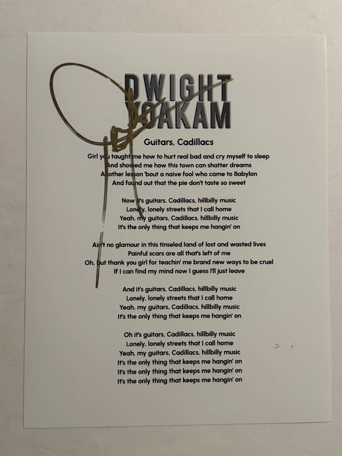 DWIGHT YOAKAM SIGNED LYRIC SHEET AUTOGRAPHED COUNTRY SINGER STAR RARE COA